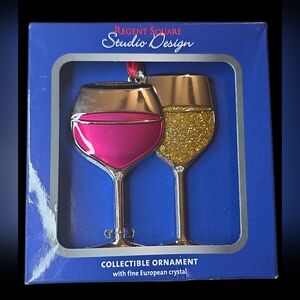 Regent Square Studio Design Wine Glass Ornament - Pink and Gold
